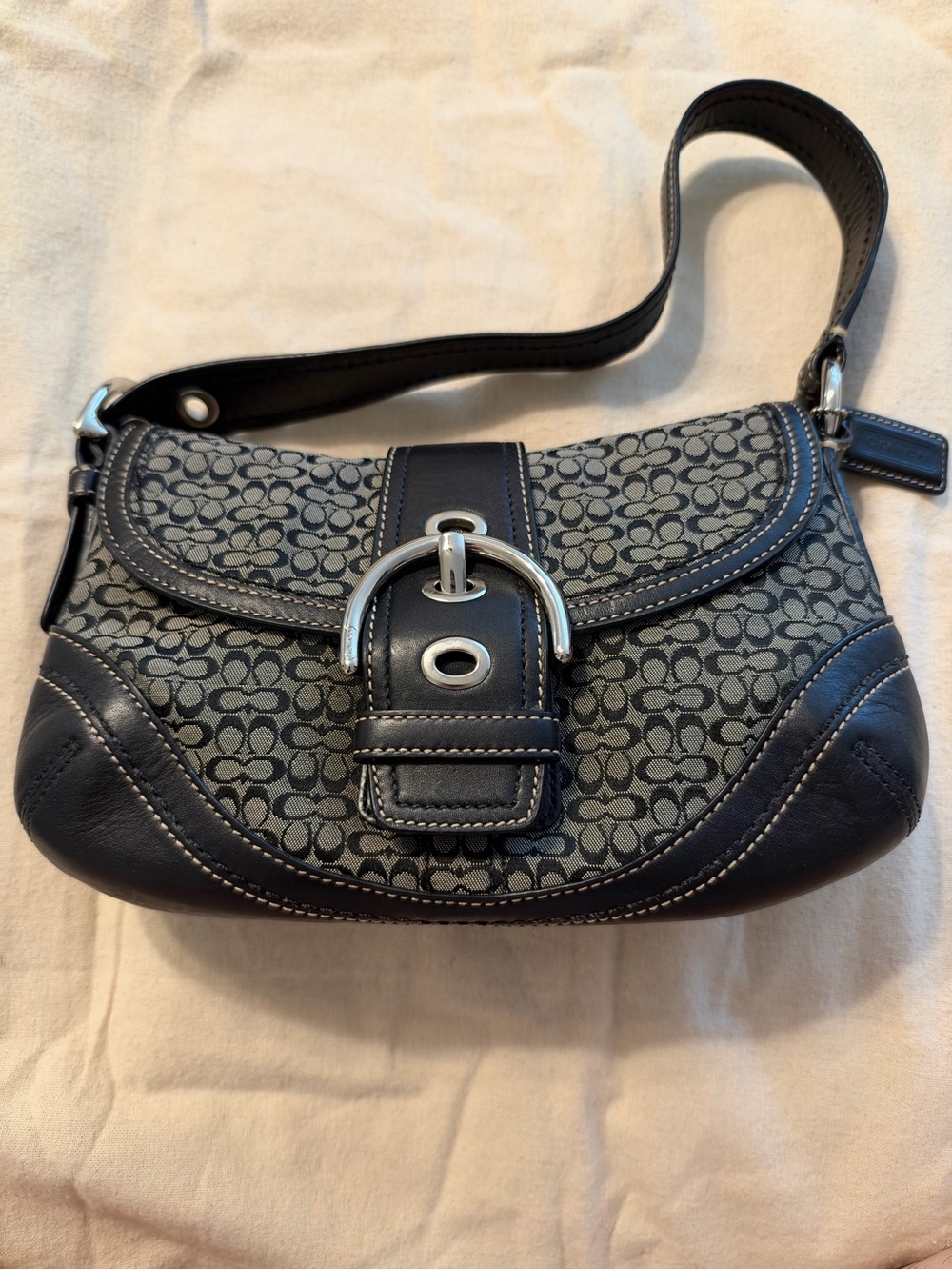 Vintage Coach Soho Mini Shoulder Bag Black Gray Signature C Canvas
